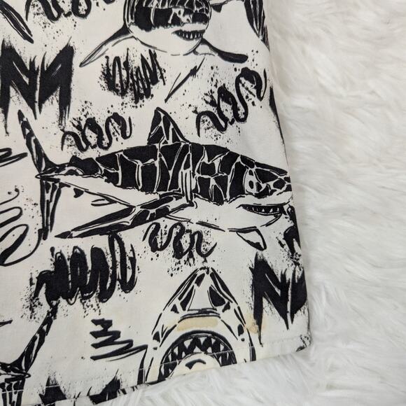 Marcel Von Berlin Short Sleeve Button Down Shirt Shark Print Black White Size 42 - Picture 6 of 11